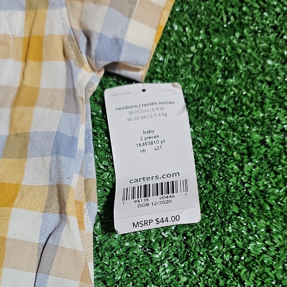 Carter's Yellow and Blue Checkered Baby Outfit - Picture 2 of 8